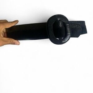 💕 Milor black belt size small leather suede preppy large buckle adjustable waist